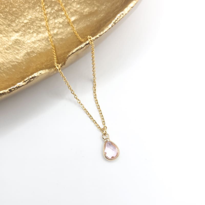Pink Tear Necklace gold
