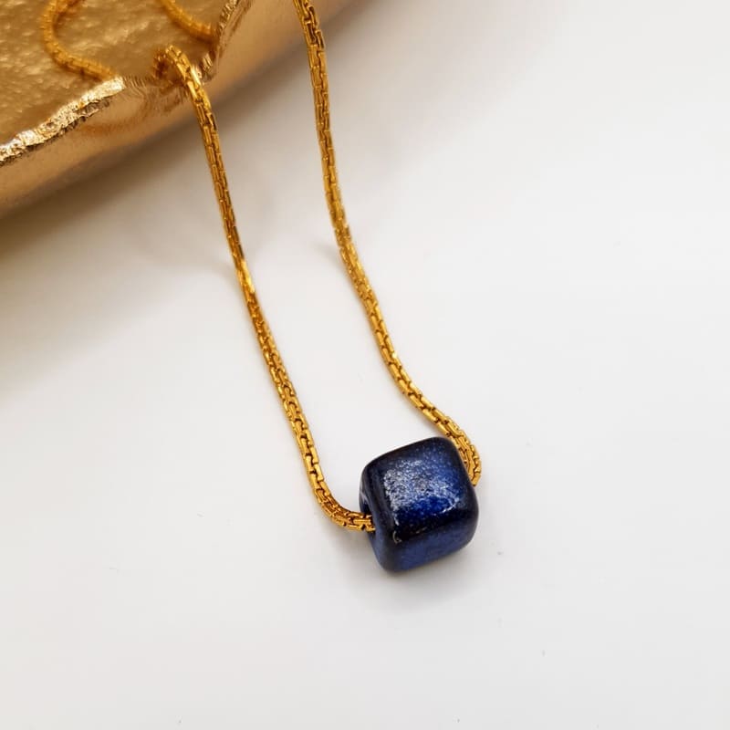 Blue Cube Necklace gold